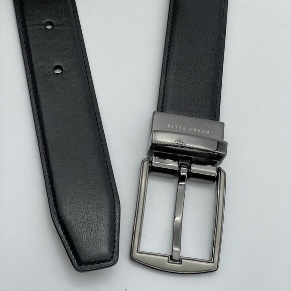 New PERRY ELLIS Reversible Leather Belt Men's 36x90 Black/Brown Professor Preppy - Picture 14 of 16